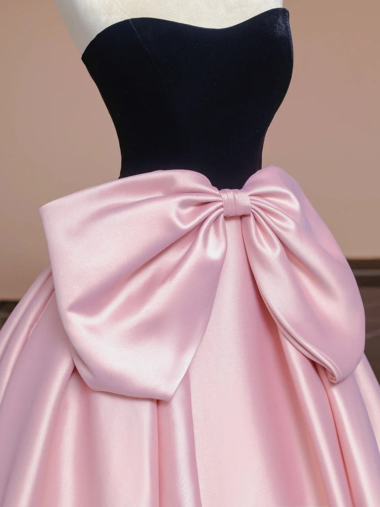 A-Line Sweetheart Neck Satin Velvet Pink Long Prom Dress Pink Long Formal Dress