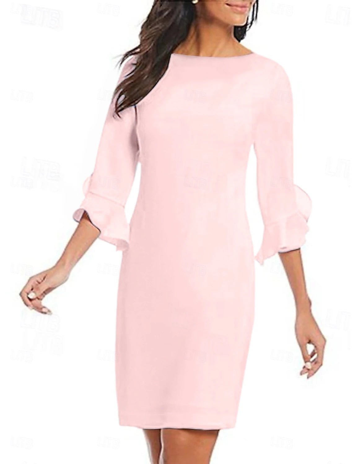 Sheath Cocktail Dresses Minimalist Dress Cocktail Party Knee Length 3/4 Length Sleeve Jewel Neck Fall Wedding Guest Chiffon with Ruffles Derby Dresses