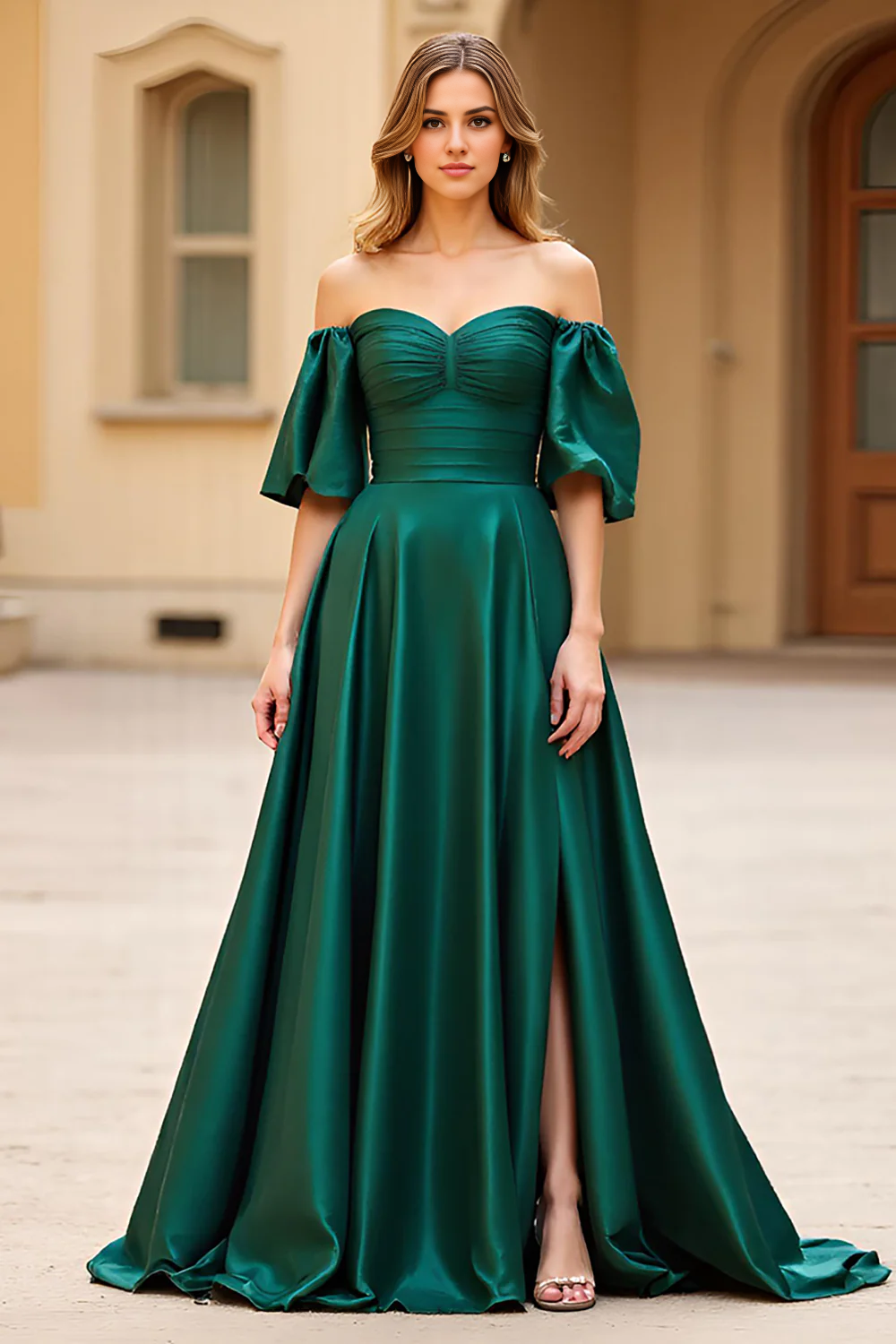 DingJiDress High Quality Dress Exquisite A Line Off Shoulder Sweetheart Pleated With Slit Long Prom Dress