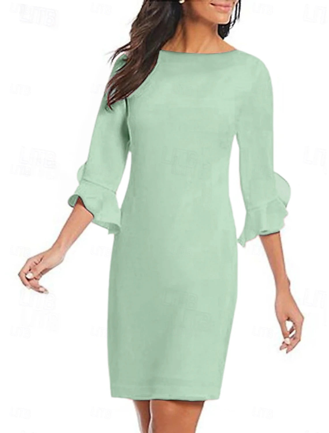 Sheath Cocktail Dresses Minimalist Dress Cocktail Party Knee Length 3/4 Length Sleeve Jewel Neck Fall Wedding Guest Chiffon with Ruffles Derby Dresses