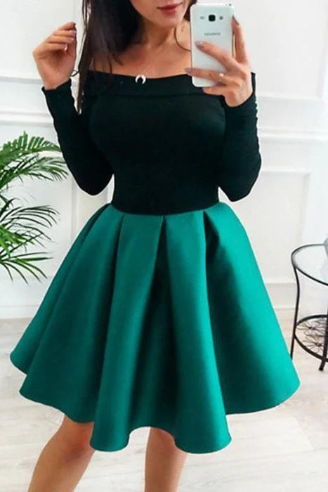 Off the Shoulder Blue and Black Homecoming Short Prom Dresses