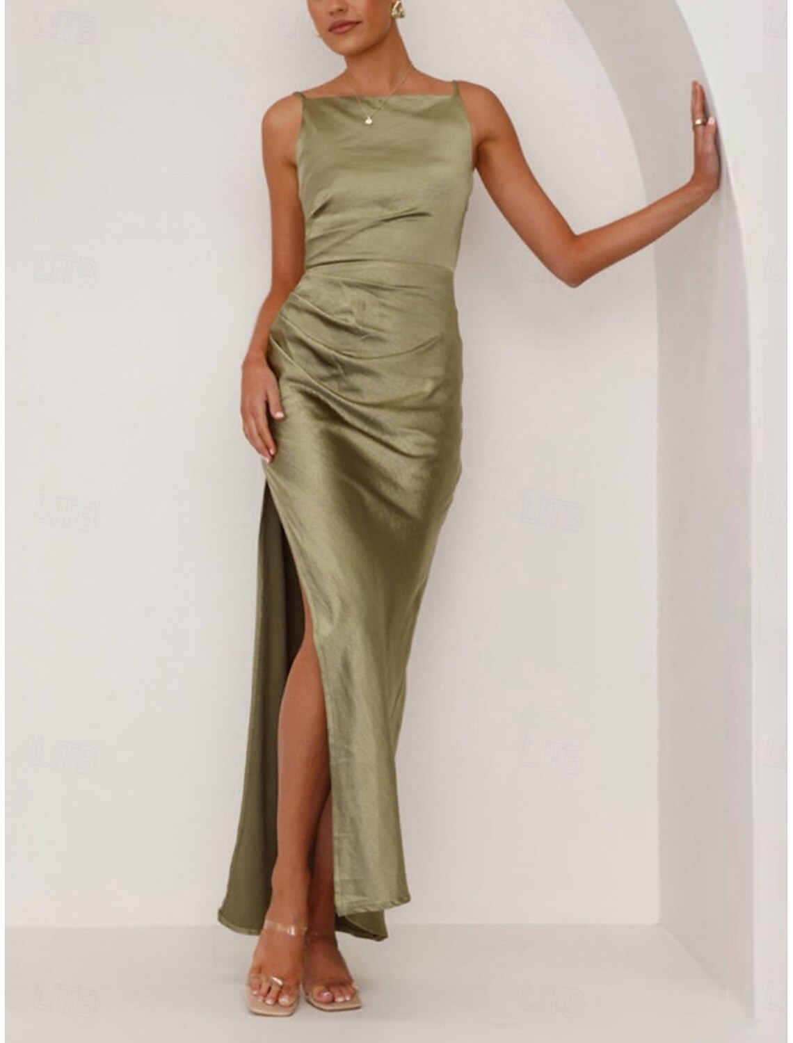 Women's Maxi Dress Party Dress Satin Dress Elegant Sexy Formal Party Wedding Guest Engagement Regular Fit Plain Sleeveless Crew Neck Black Pink Blue Green Summer Spring Fall