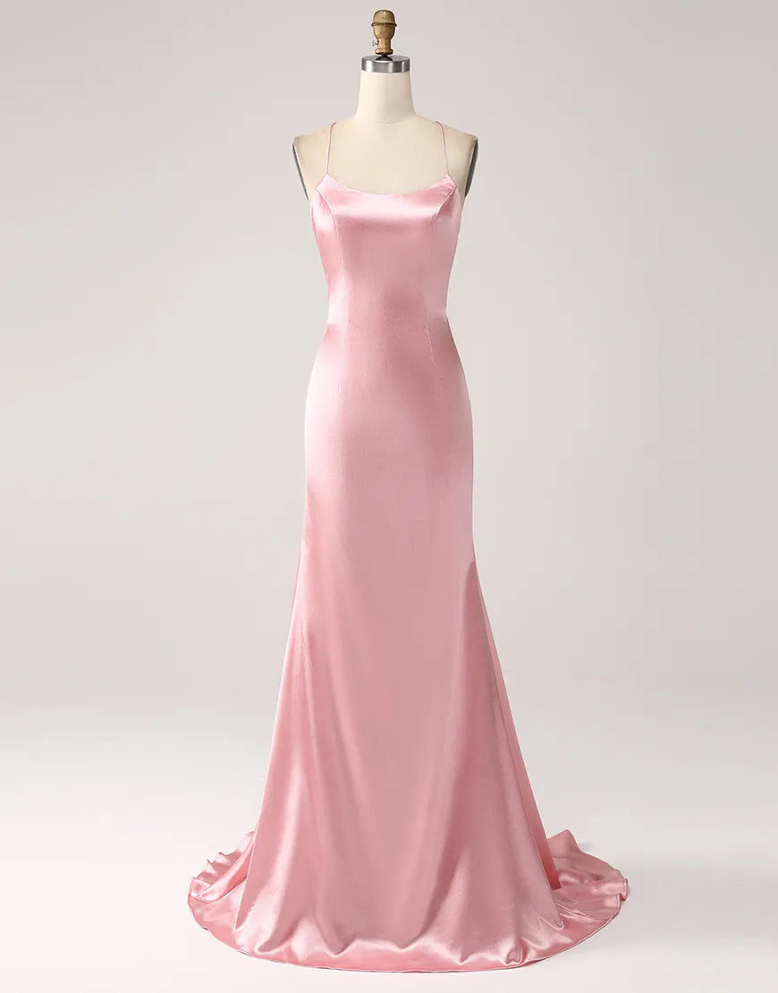 Simple and atmospheric long backless mermaid lace up party dress