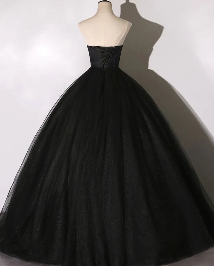 Black Long Prom Dresses, Black Lace Formal Evening Dress