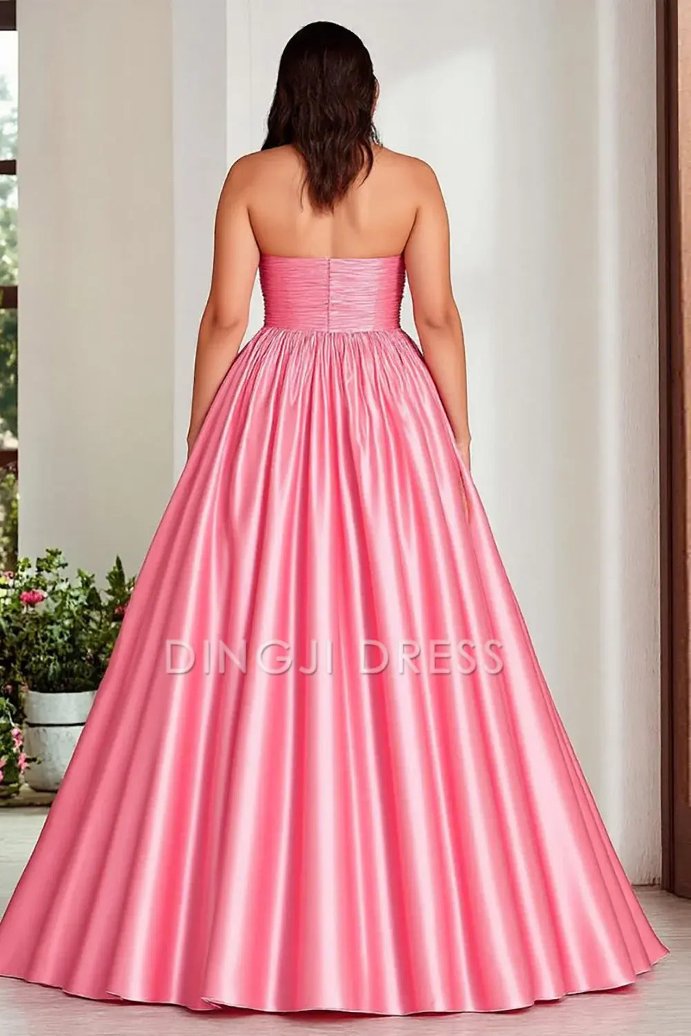 DingJiDress High Quality Dress Elegant A Line Sweetheart Pleated Strapless Plus Size With Slit Prom Dress