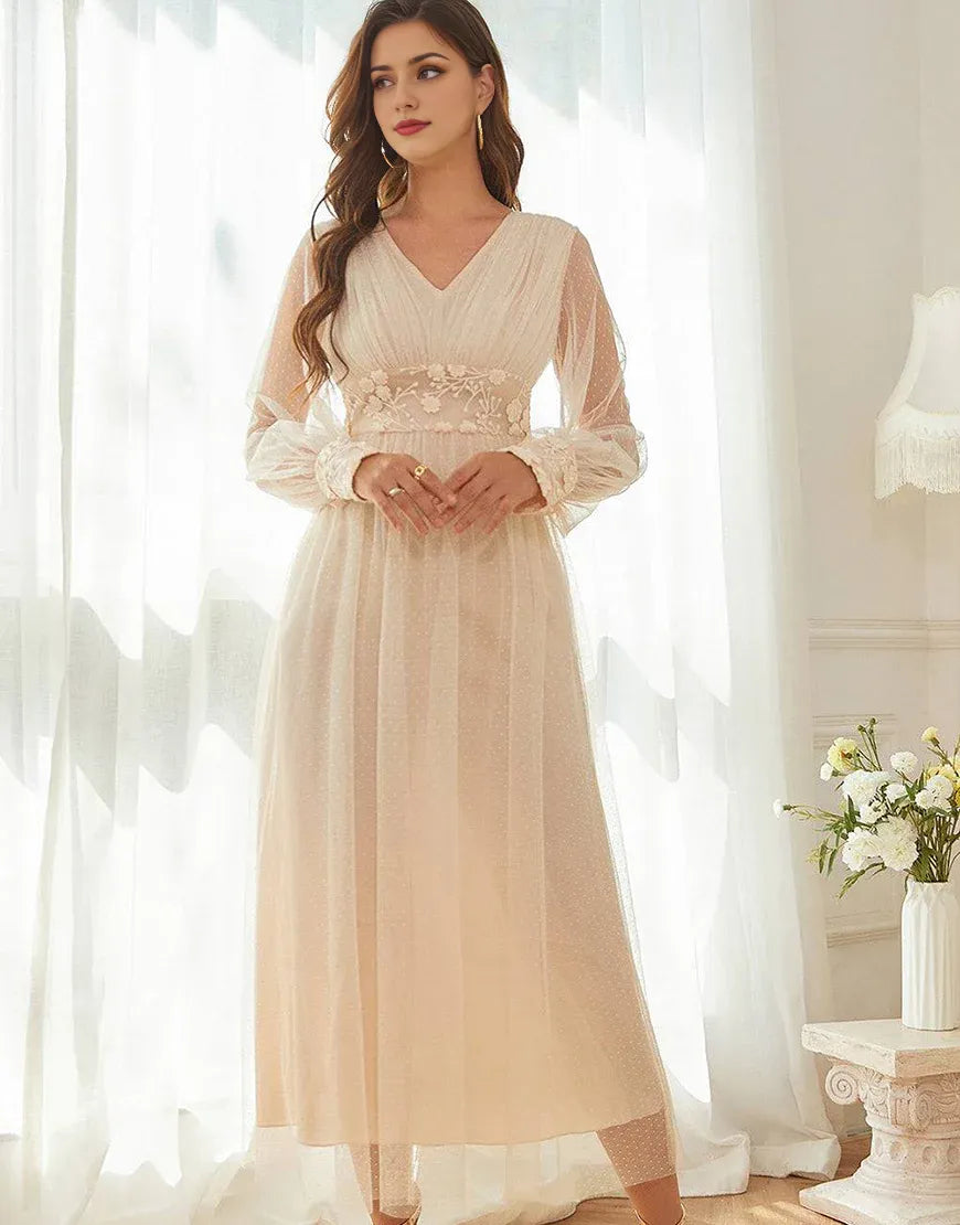 Apricot V Neck Mother Of The Bride Dress