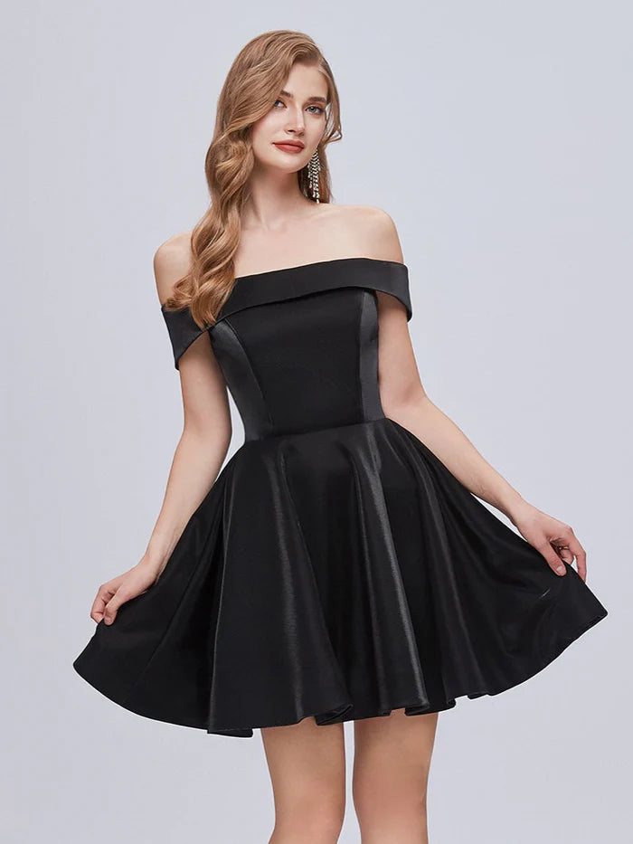 Black Off The Shoulder Lace Up Short Homecoming Dresses