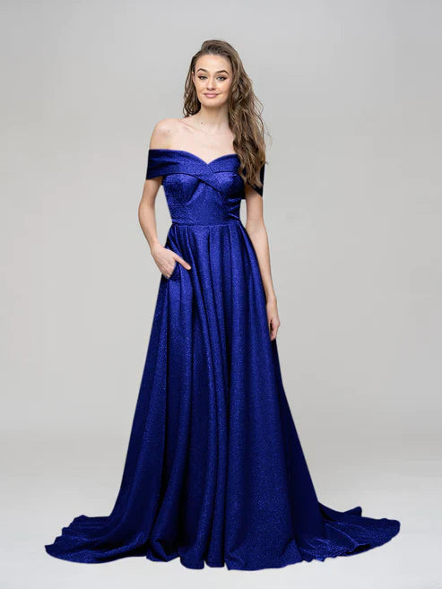 DingJiDress Off The Shoulder Sweetheart A Line Long Prom Dresses