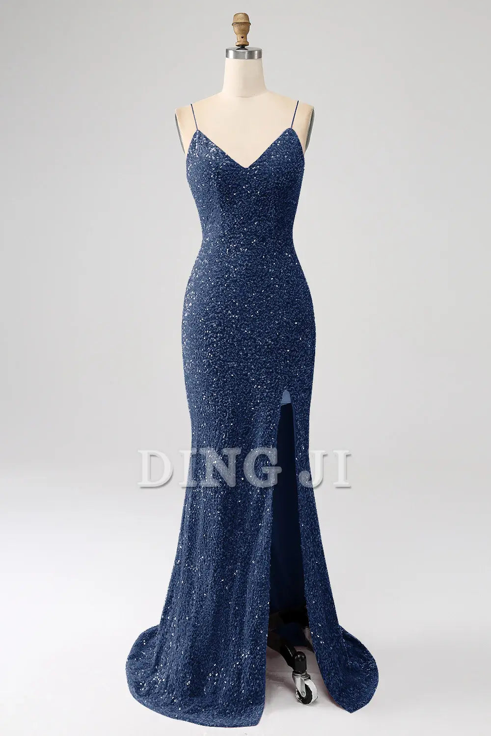 DingJiDress Prom Dress V-Neck Mermaid Cultivate oneself Spaghetti Straps Sequin Side Fork Long Formal Women's Dresses Wedding Guests Dresses