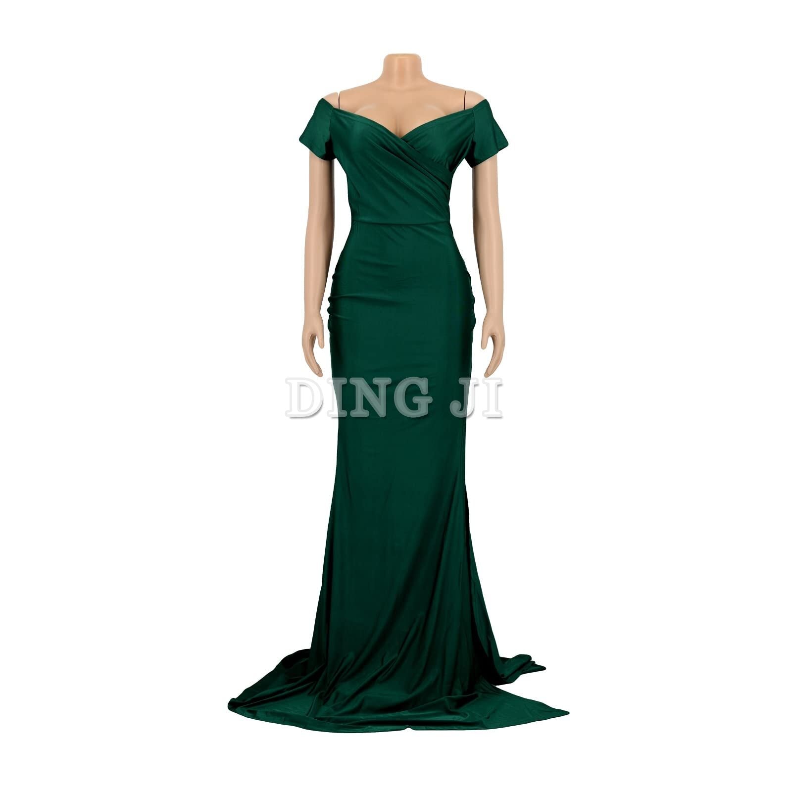 DingJiDress Prom Dress V Neck Sexy Party Maxi Dress Short Sleeve Off Shoulder Wrap Side Split Bodycon Evening Dress Formal Wear Dresses Wedding Guests Dresses