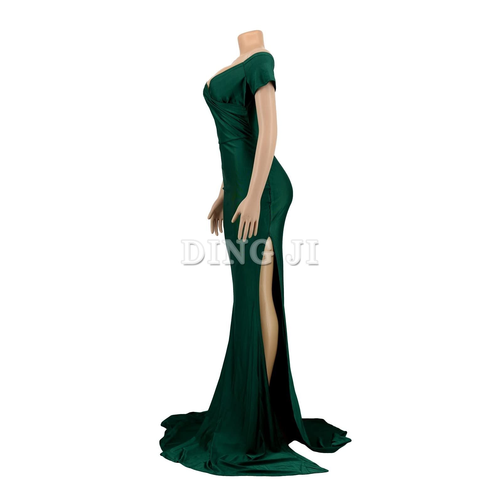 DingJiDress Prom Dress V Neck Sexy Party Maxi Dress Short Sleeve Off Shoulder Wrap Side Split Bodycon Evening Dress Formal Wear Dresses Wedding Guests Dresses