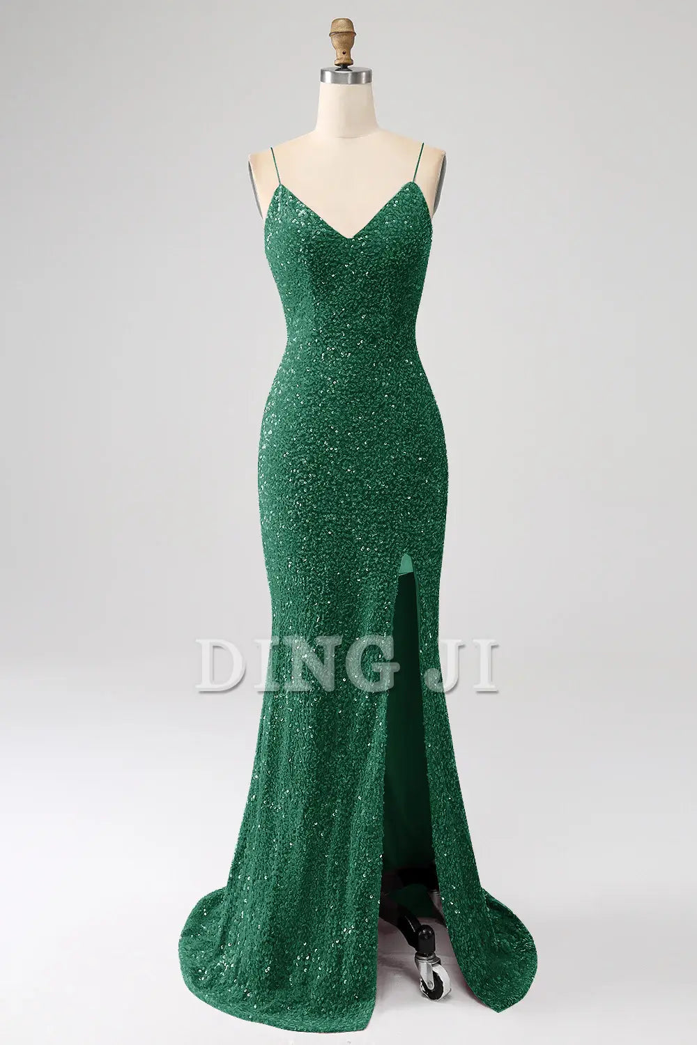 DingJiDress Prom Dress V-Neck Mermaid Cultivate oneself Spaghetti Straps Sequin Side Fork Long Formal Women's Dresses Wedding Guests Dresses