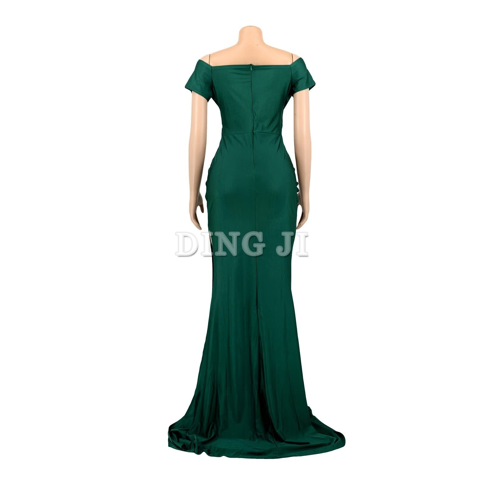 DingJiDress Prom Dress V Neck Sexy Party Maxi Dress Short Sleeve Off Shoulder Wrap Side Split Bodycon Evening Dress Formal Wear Dresses Wedding Guests Dresses