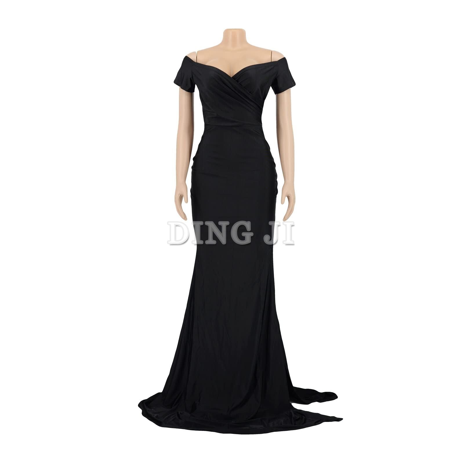 DingJiDress Prom Dress V Neck Sexy Party Maxi Dress Short Sleeve Off Shoulder Wrap Side Split Bodycon Evening Dress Formal Wear Dresses Wedding Guests Dresses