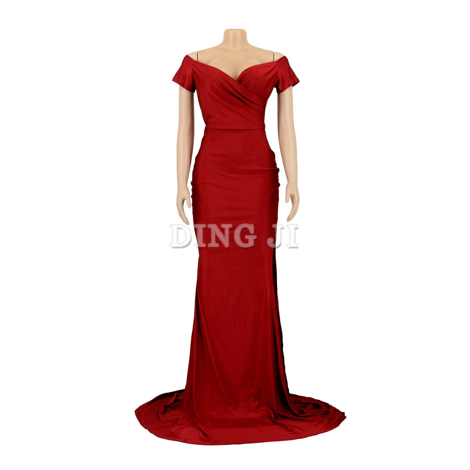 DingJiDress Prom Dress V Neck Sexy Party Maxi Dress Short Sleeve Off Shoulder Wrap Side Split Bodycon Evening Dress Formal Wear Dresses Wedding Guests Dresses