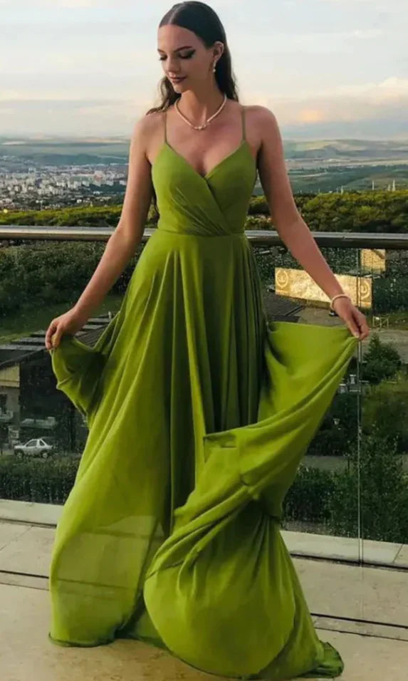Green long prom dress evening dress
