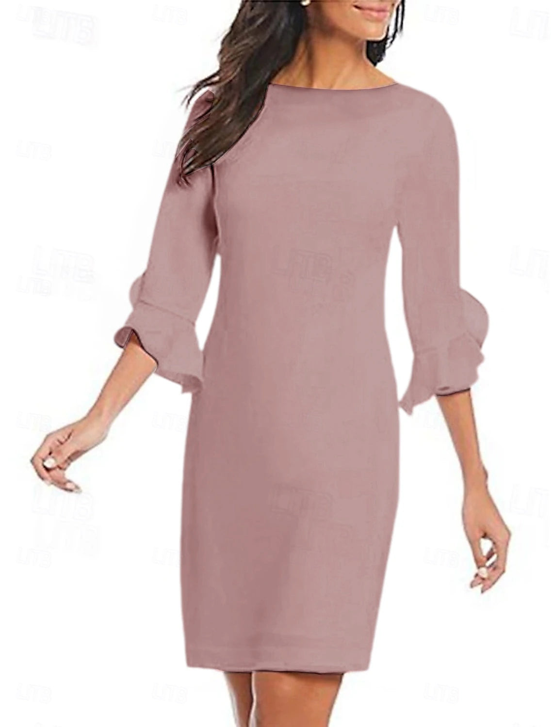 Sheath Cocktail Dresses Minimalist Dress Cocktail Party Knee Length 3/4 Length Sleeve Jewel Neck Fall Wedding Guest Chiffon with Ruffles Derby Dresses