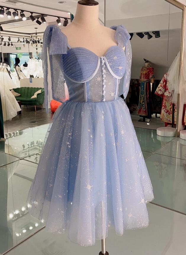 Lovely Blue Short Tulle Homecoming Dress Prom Dresses
