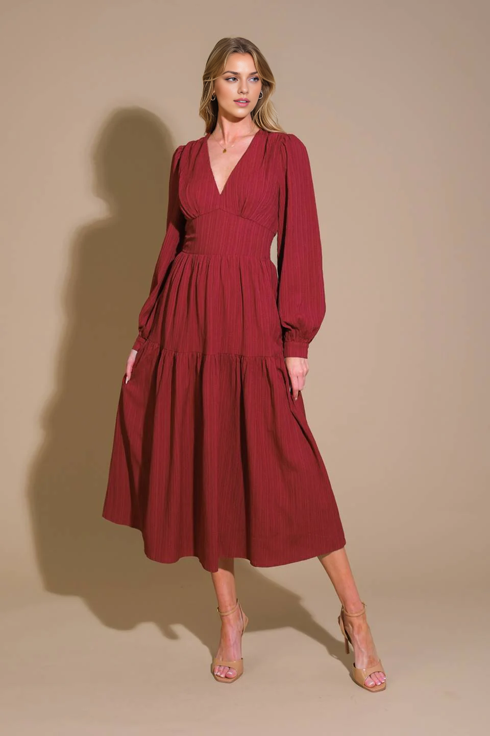 DingJiDress November December Wedding Guest Dress Fashion Deep V Neck Long Sleeves Elegant Plus Size Formal Dresses Party Dress