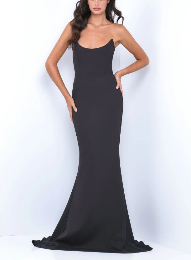 DingJiDress New Pattern Wedding Guest Dress Front Back Scoop Neckline Sleek Fitted Silhouette Floor-Length Black Formal Dress Evening Dress