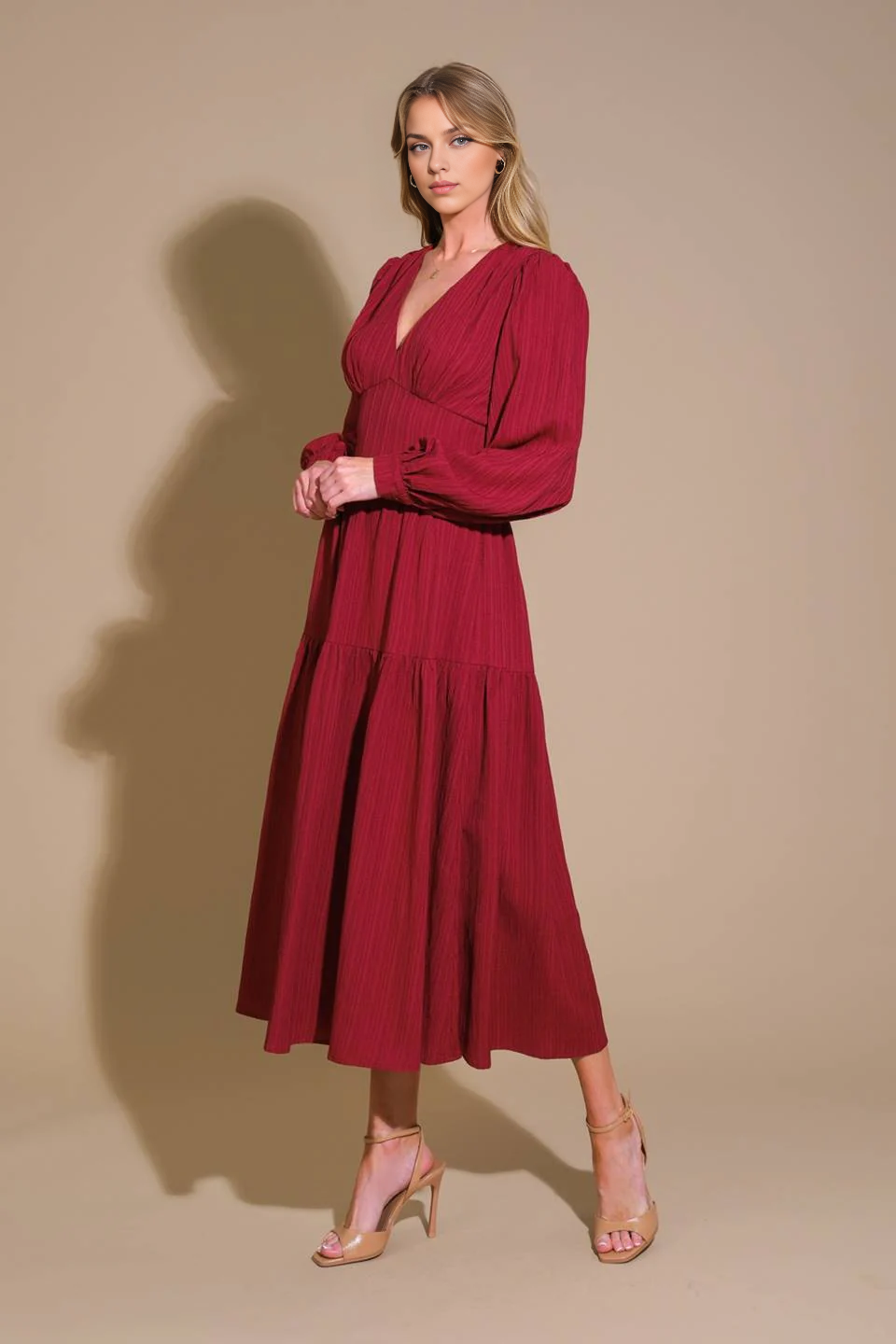 DingJiDress November December Wedding Guest Dress Fashion Deep V Neck Long Sleeves Elegant Plus Size Formal Dresses Party Dress