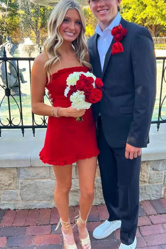 Strapless Ruffles Sheath Column Sleeveless Homecoming Dress