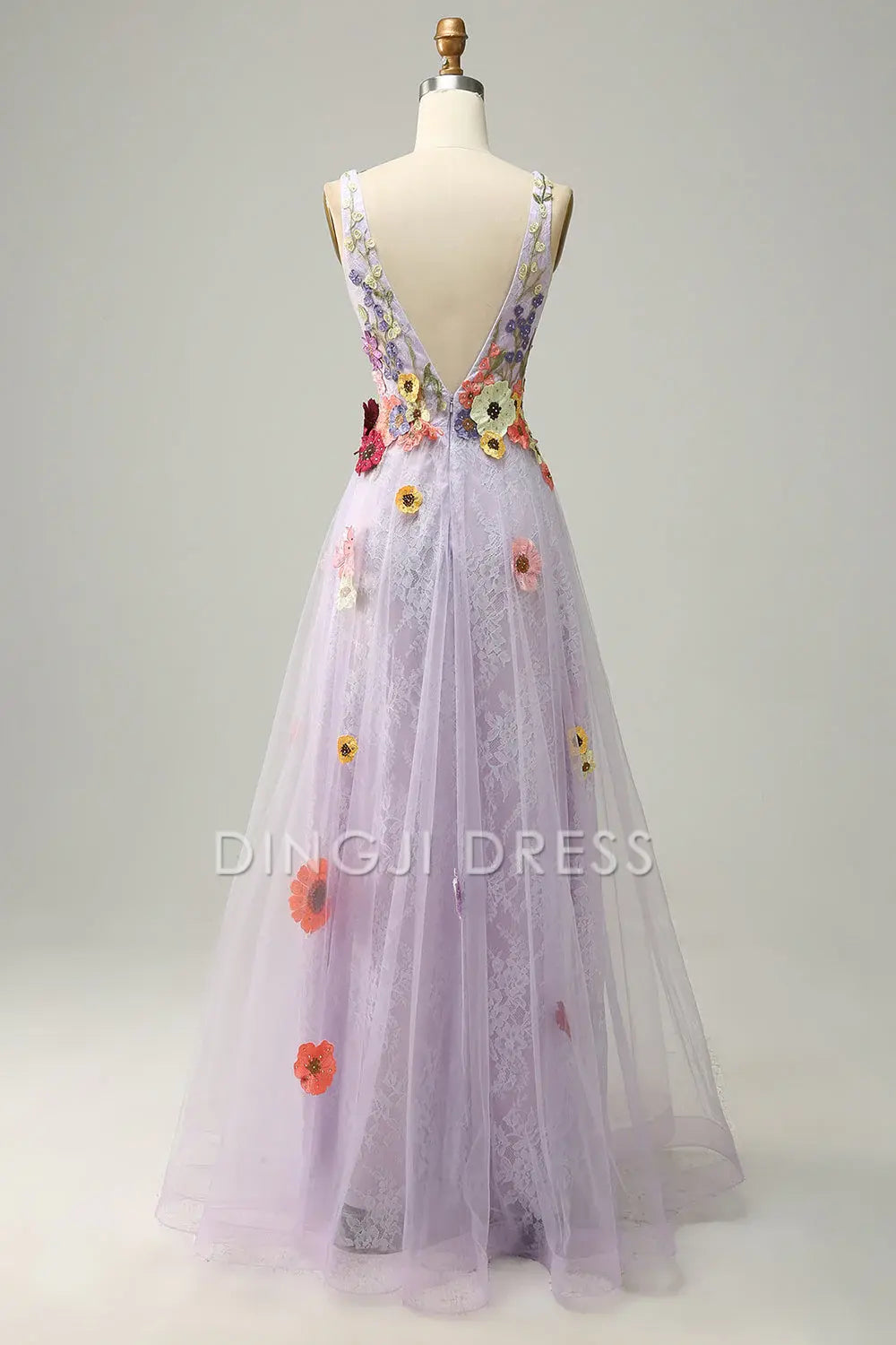 DingJiDress High Quality Dress Evening Dress Exquisite A Line Deep V Neck Romantic Appliques Backless Long Prom Dress