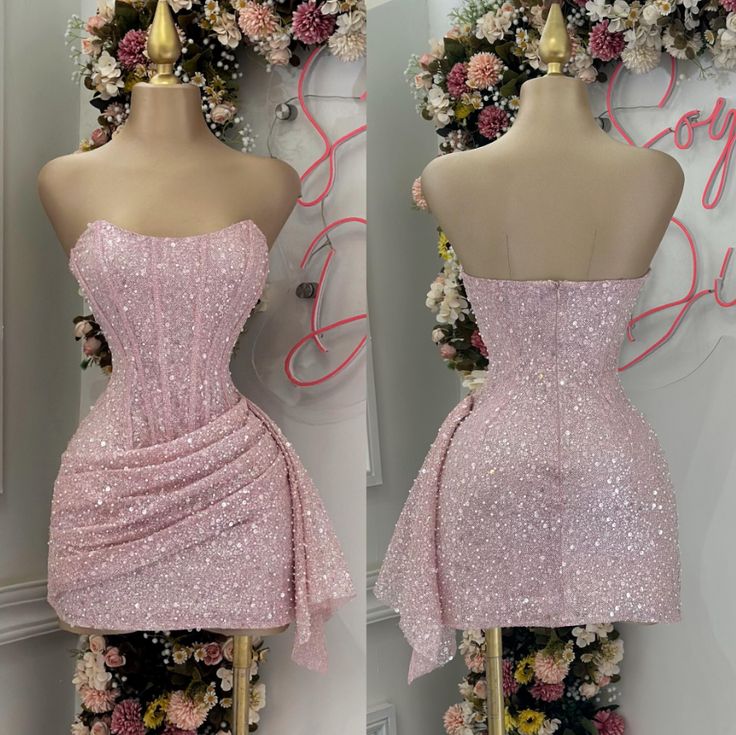 Strapless Sequins Party Dress Mini Homecoming Dress Birthday Outfits