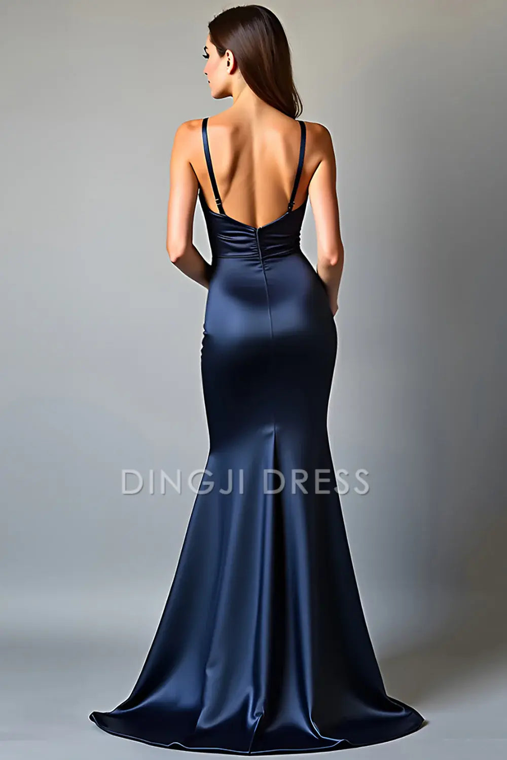 DingJiDress High Quality Dress Elegant Sheath Deep V-Neck Spaghetti Strap Backless Long With Slit Simple Prom Dress