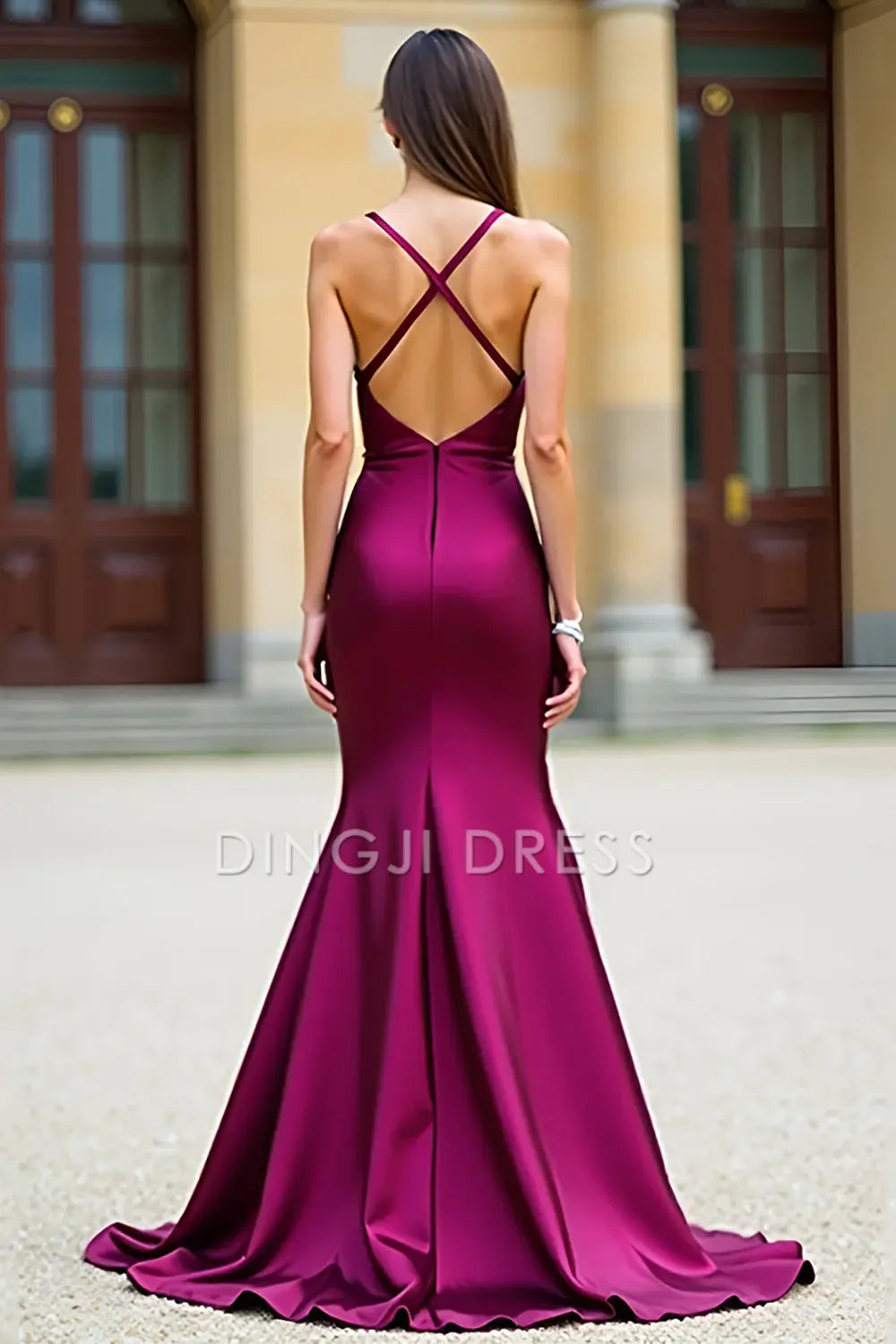 DingJiDress High Quality Dress Elegant Mermaid Deep V Neck Spaghetti Straps Backless Long Prom Dress