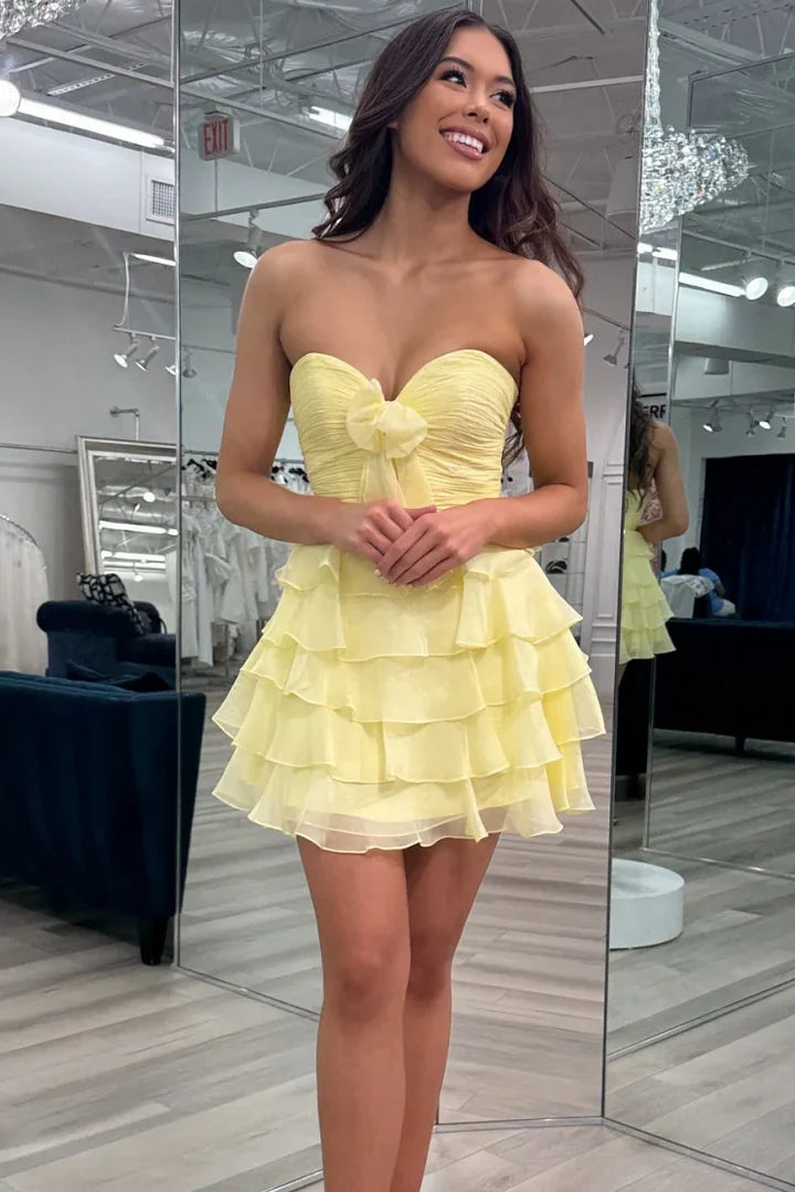 Strapless A-Line Ruffles Empire-Waist Sleeveless Chiffon Short Homecoming Dress