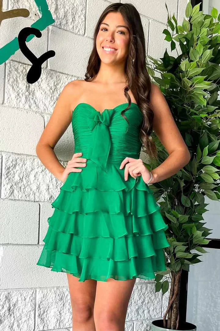 Strapless A-Line Ruffles Empire-Waist Sleeveless Chiffon Short Homecoming Dress