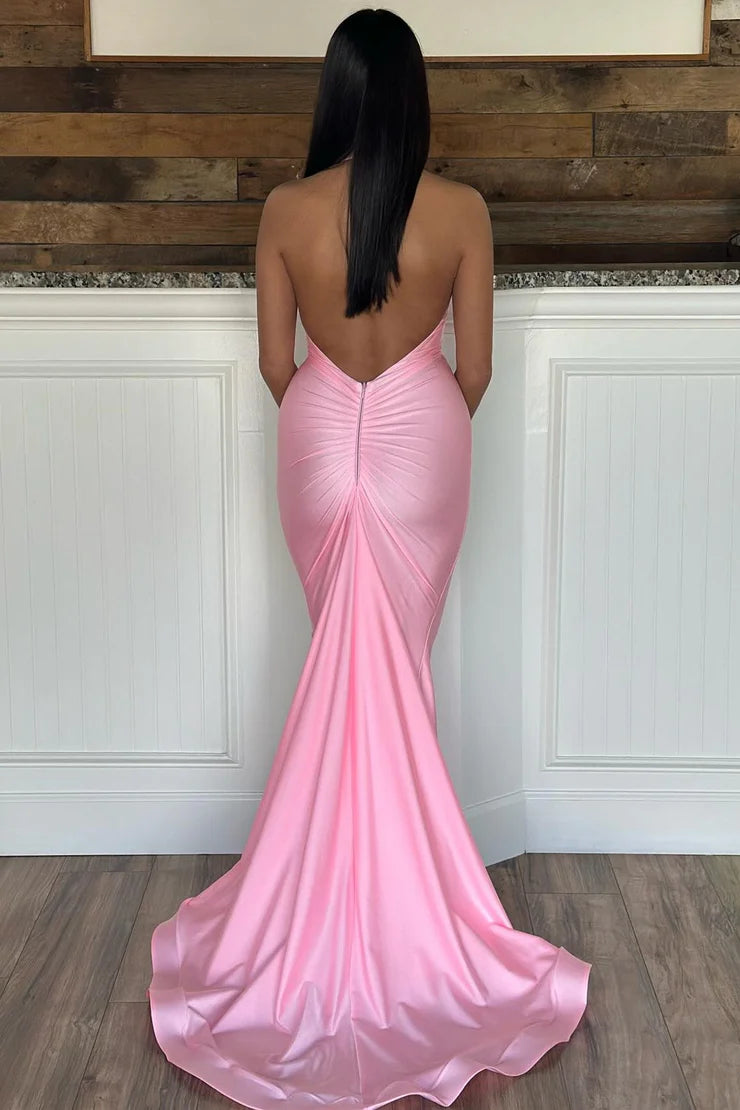 Charming Mermaid Purple Halter Backless  Satin Long Formal Dress