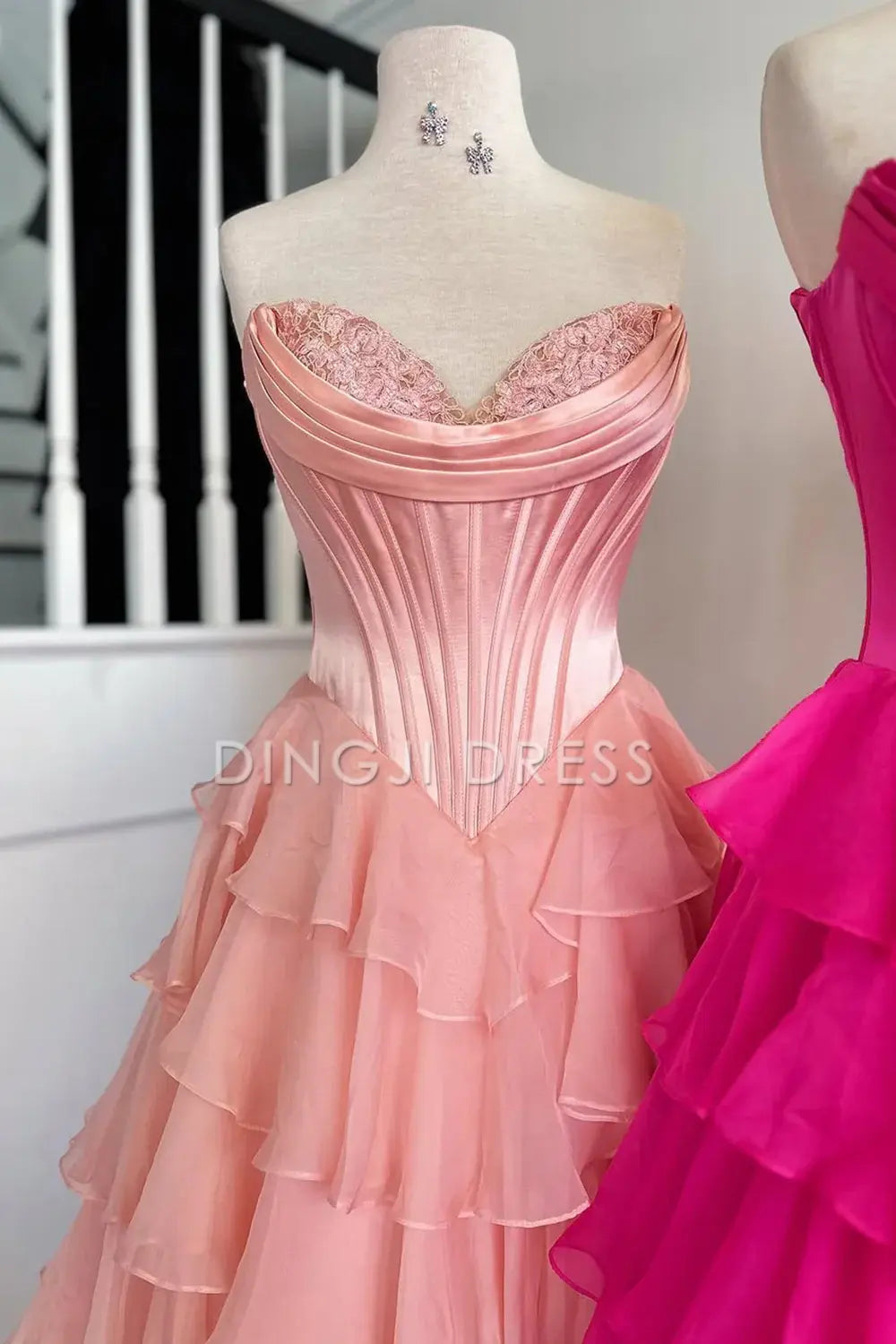 DingJiDress Lovely A-Line Sweetheart Long Tiered with Slit Fashion Prom Dress