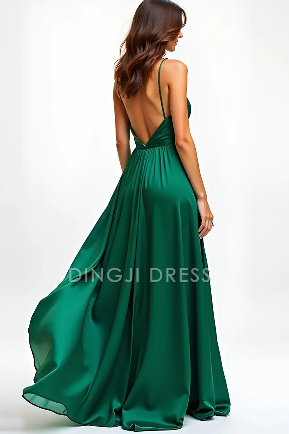 DingJiDress High Quality Dress Elegant Simple A Line Deep V Neck Spaghetti Strap Backless Long With Slit Prom Dress