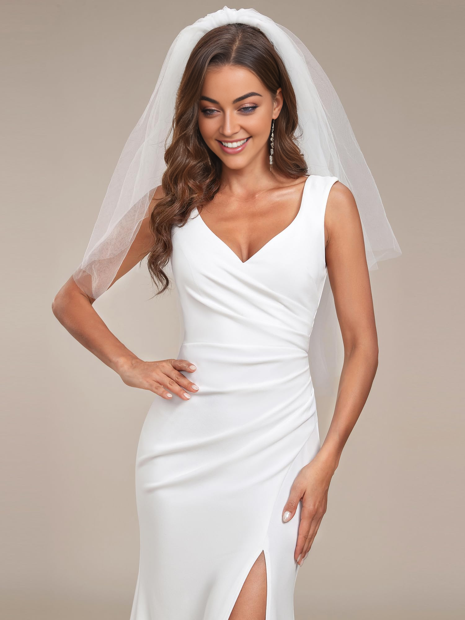 DingJiDress Wedding Dress Classic V-Neck Mermaid Bodycon Slit for Bride Formal Women's Dresses Without a veil