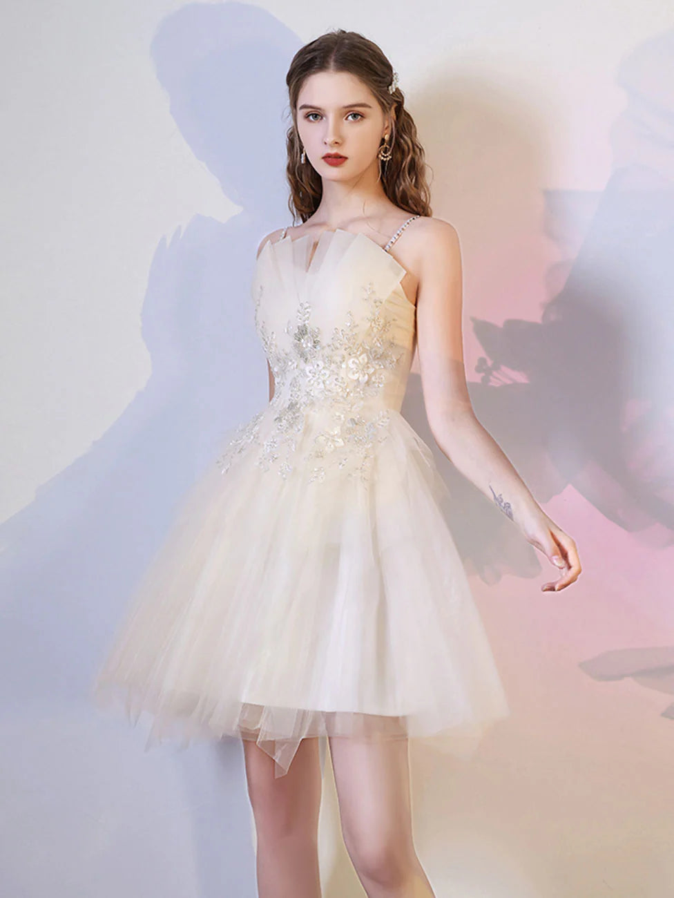 Champagne Mini/Short Prom Dresses Champagne Homecoming Dresses