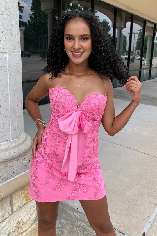Wholesale Homecoming Dress Sweetheart Pink Strapless Bodycon with Applique