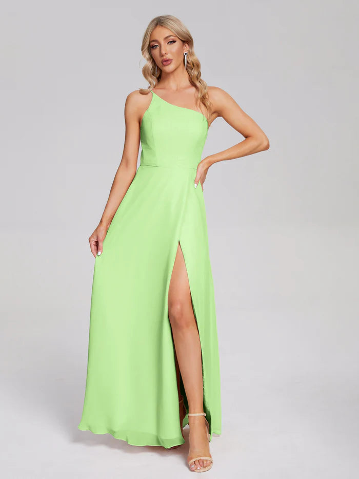 One Shoulder Chiffon Prom Dress with Side Slit