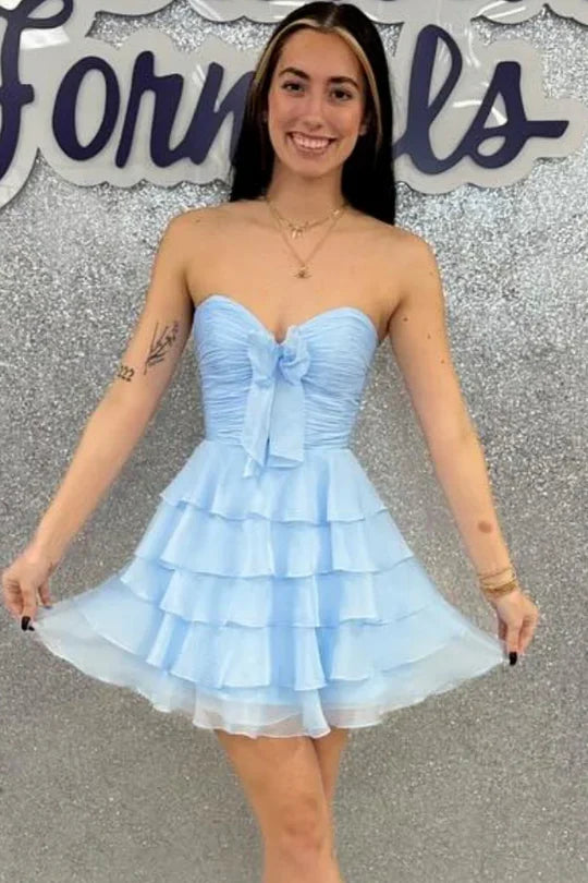 Strapless A-Line Ruffles Empire-Waist Sleeveless Chiffon Short Homecoming Dress