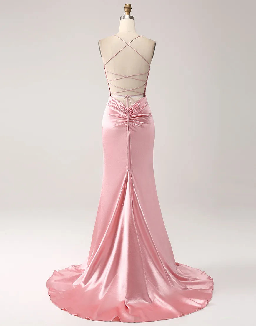 Simple and atmospheric long backless mermaid lace up party dress