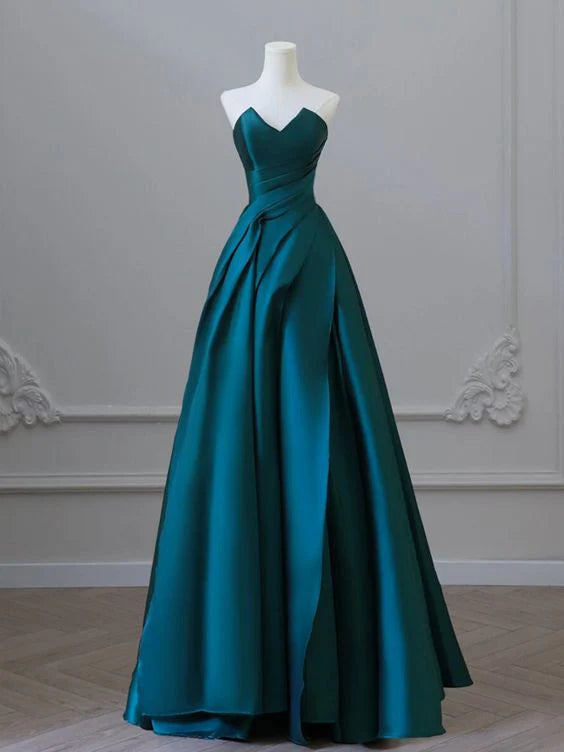 Green A-line Elegant Satin Long Dance Dress