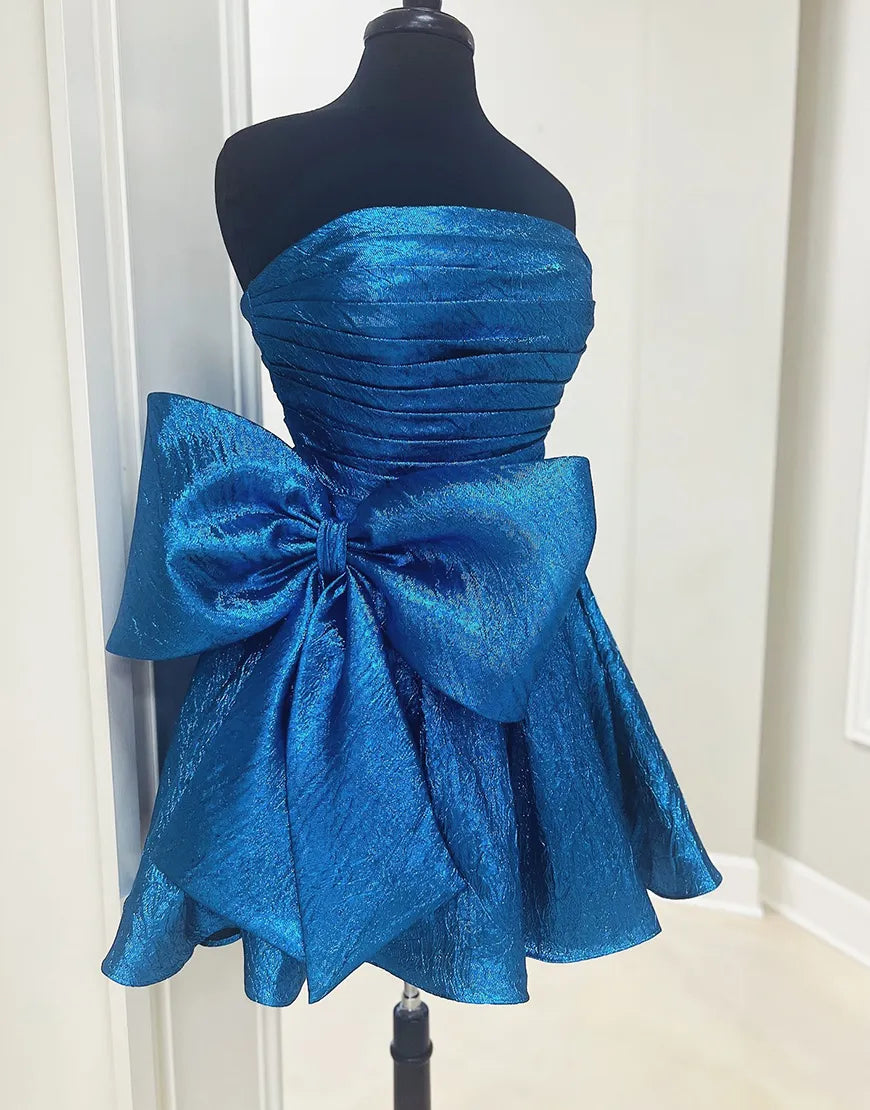 Purple sequin short strapless A-line big bow party dress