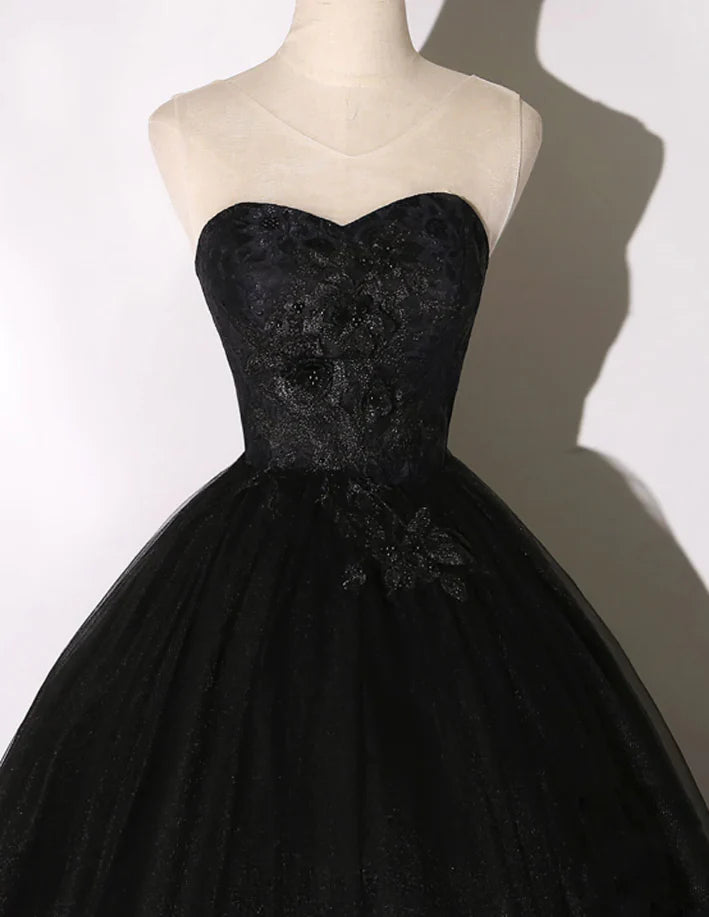 Black Long Prom Dresses, Black Lace Formal Evening Dress