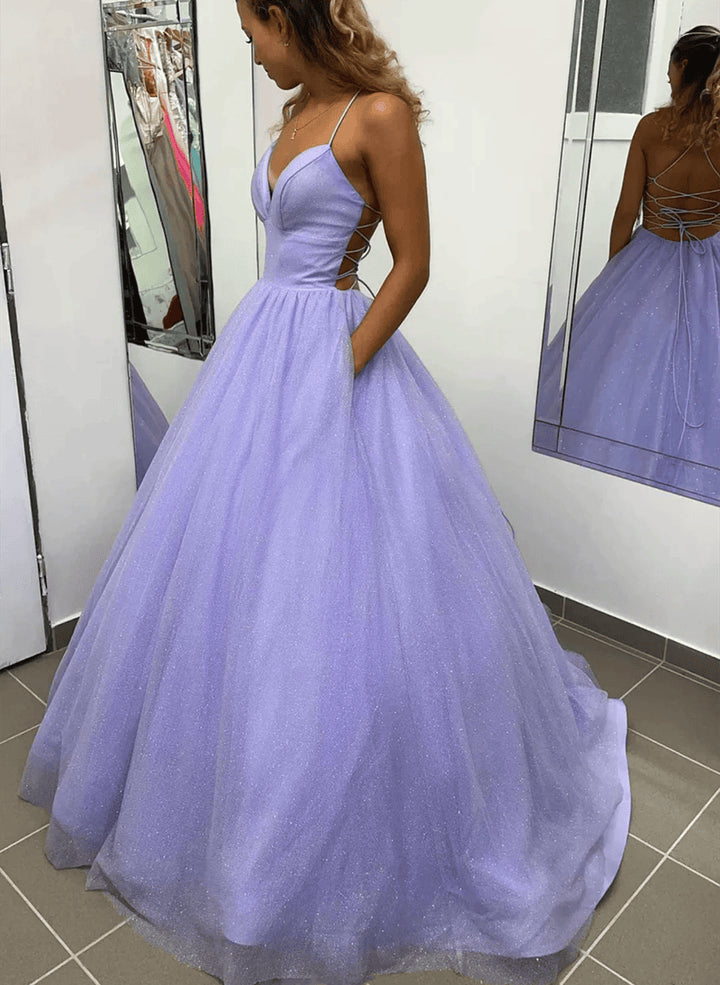 Light Purple Tulle Ball Gown Lace-up Long Party Dress Prom Dress