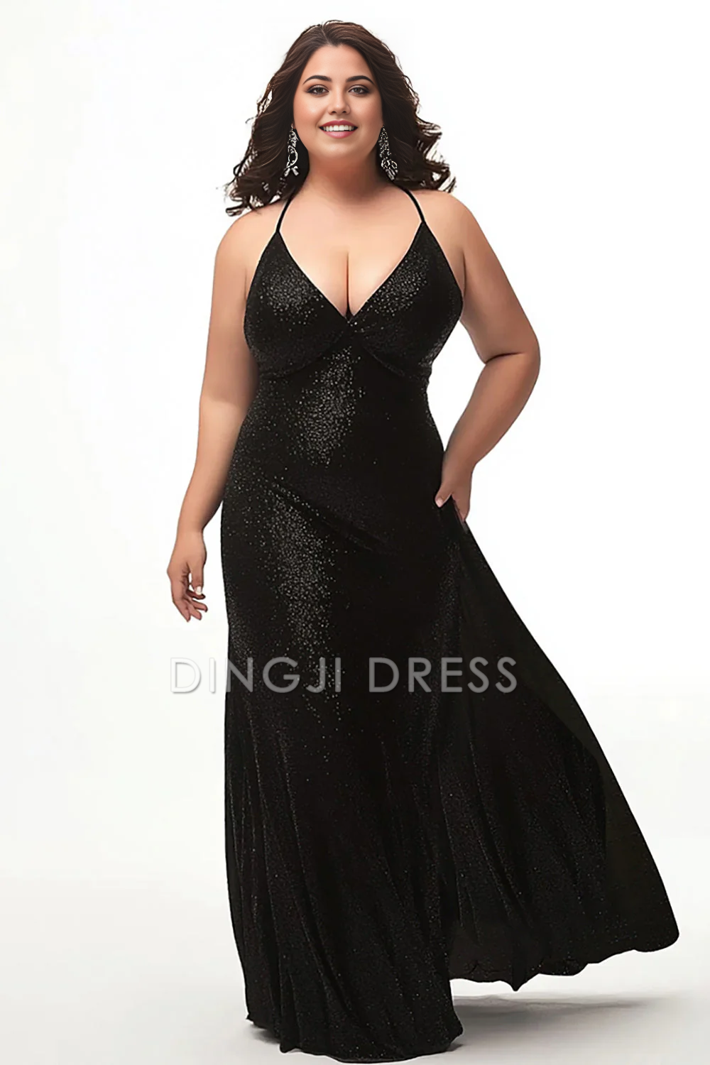 DingJiDress High Quality Dress Simple Charming Halter Sheath Plus Size Long Sparkle Prom Dress
