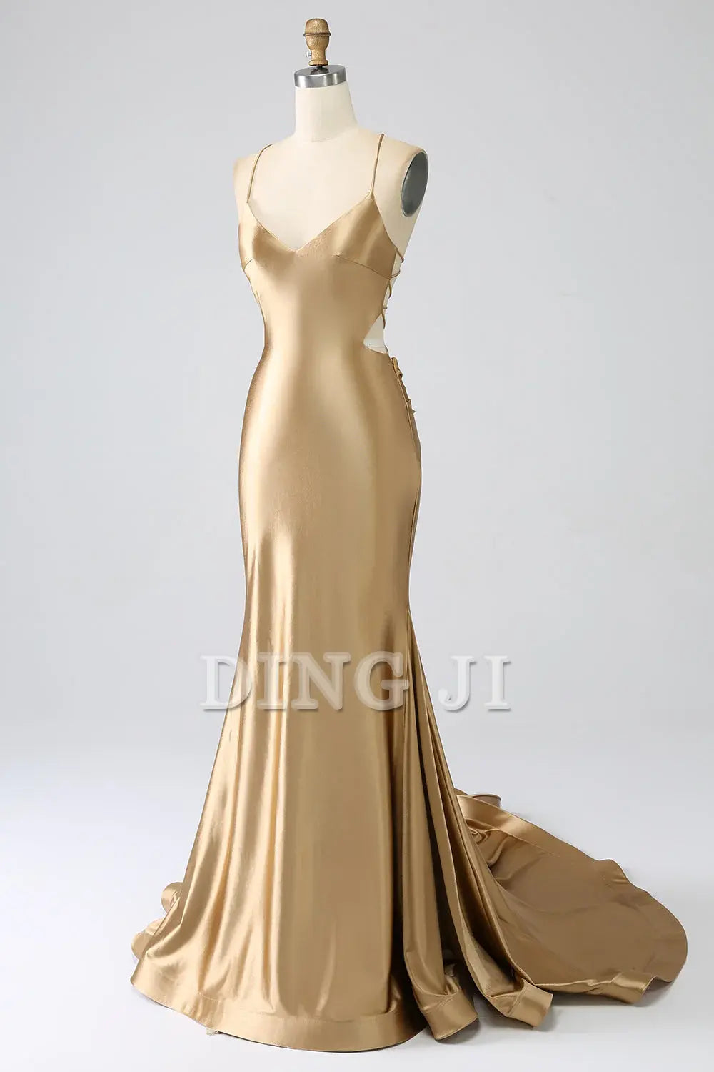 DingJiDress Prom Dress Mermaid Cultivate oneself Spaghetti Straps Backless Satin Long with Lace-up Back Formal Women's Dresses Wedding Guests Dresses