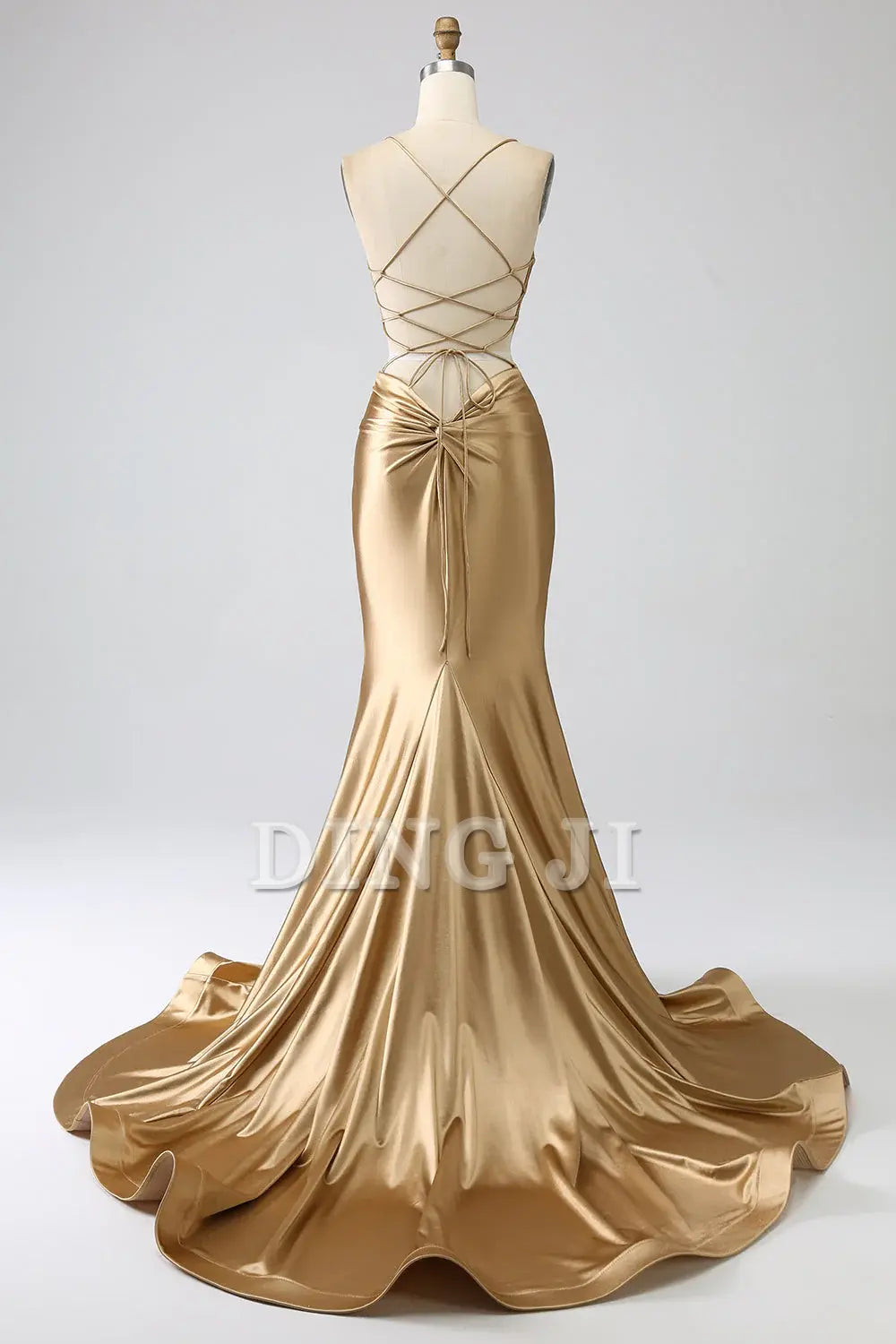 DingJiDress Prom Dress Mermaid Cultivate oneself Spaghetti Straps Backless Satin Long with Lace-up Back Formal Women's Dresses Wedding Guests Dresses