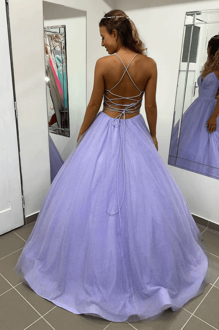 Light Purple Tulle Ball Gown Lace-up Long Party Dress Prom Dress