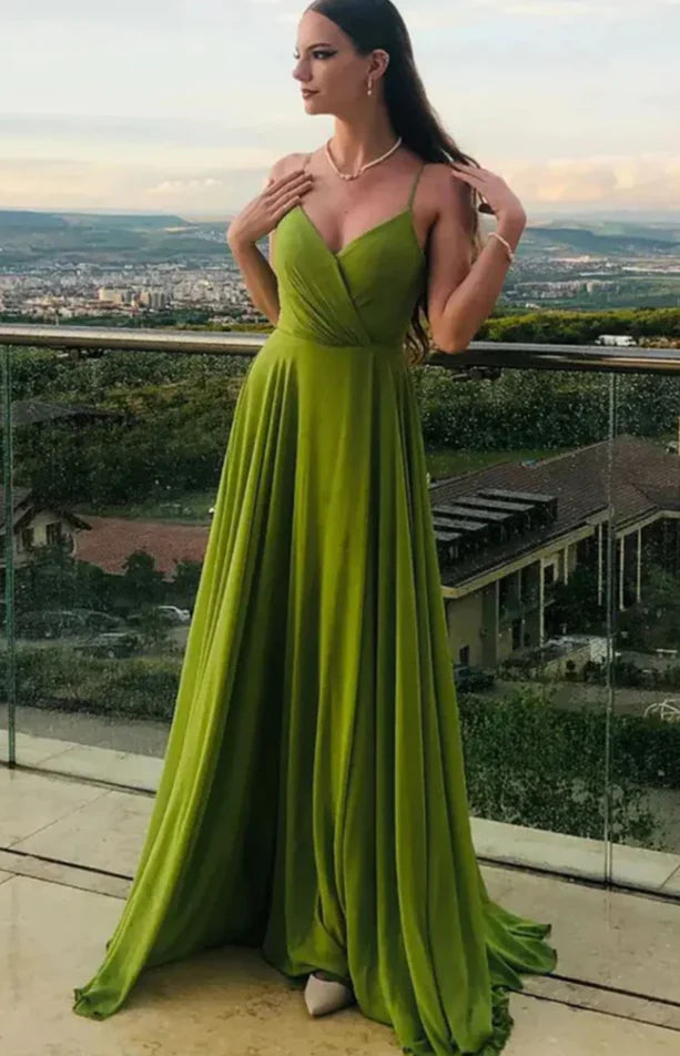 Green long prom dress evening dress